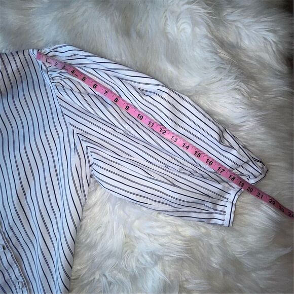 Madewell Women's 3/4 Puff Sleeve Button Up Striped Top Blue Size 14 Large Casual - Picture 9 of 11